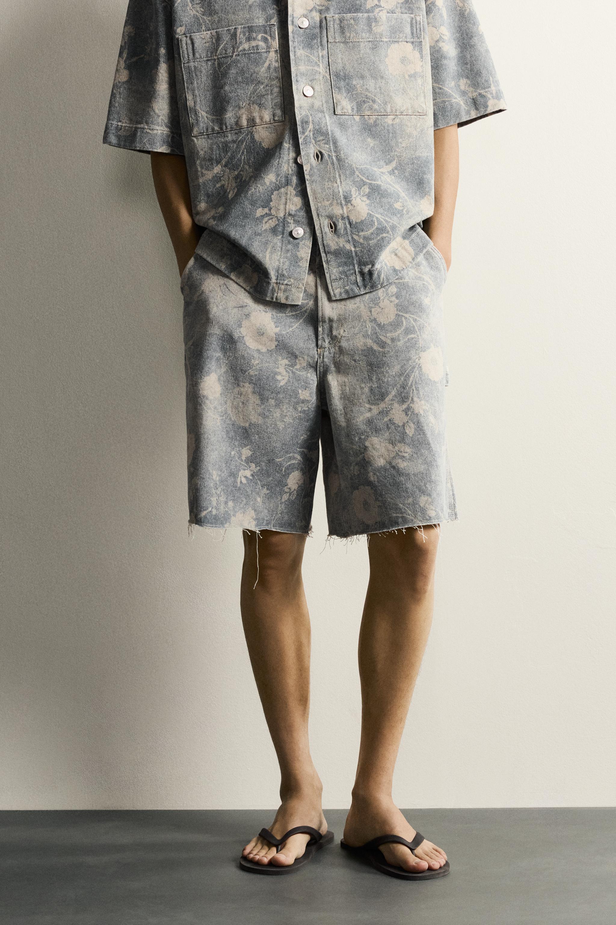 WASHED FLORAL PRINT RELAXED FIT SHORTS